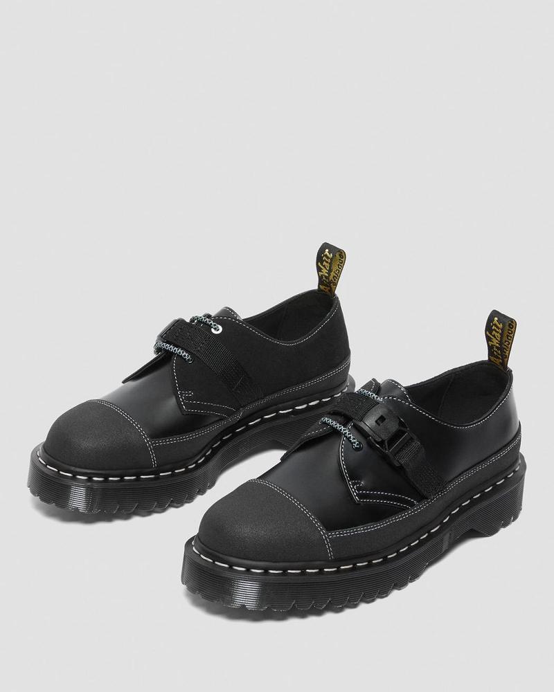 Black Men's Dr Martens 1461 Tech Made in England Buckle Oxfords Shoes | CA 607RVD